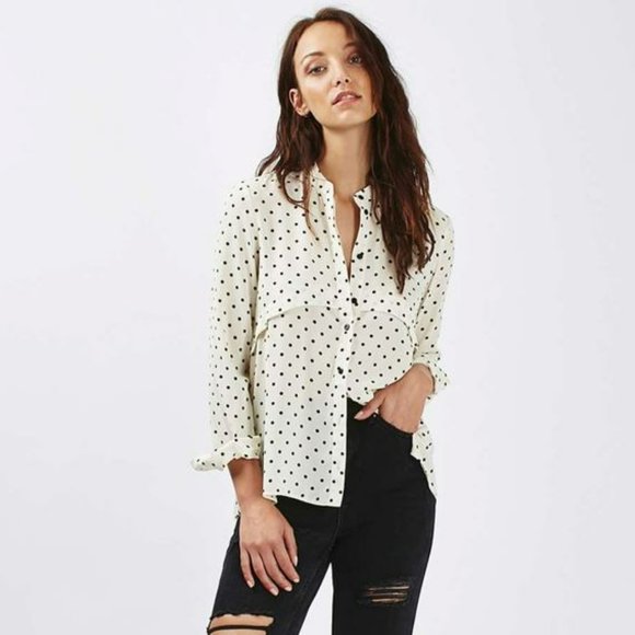 Topshop Pinspot Pleat Back Shirt, Size US 2 - Picture 1 of 7